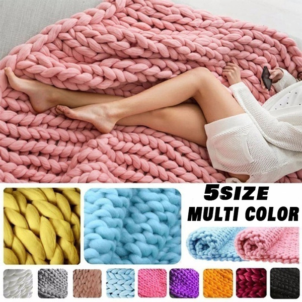 Wool Chunky Knitted Thick Blanket Yarn Bulky Kniting Throw Sofa