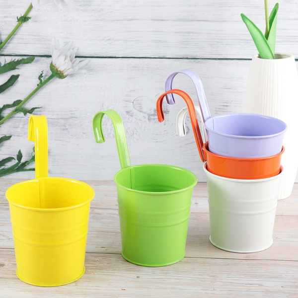 10pcs Metal Bucket Flower Hanging Pot Balcony Garden Pots Plant Flower Holders Wish