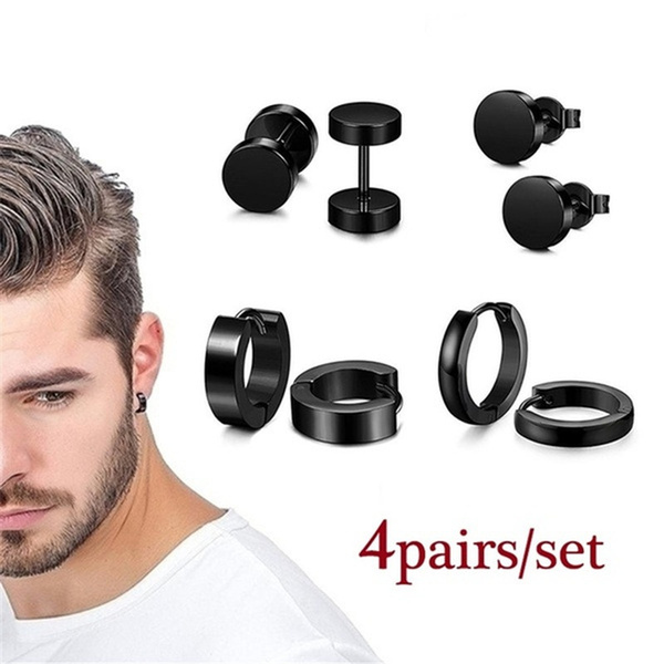 4 Pairs Stainless Steel Stud Earrings for Men Women Hoop Earring