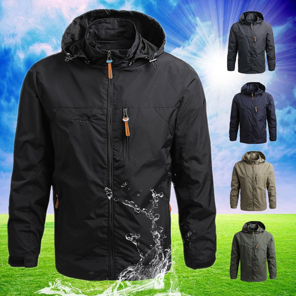 Spring Autumn Men Outdoor Waterproof Jacket Camping Hiking Jackets Hunting  Climbing Rain Fishing Sport Windbreaker Soft Shell Single Layer Breathable  Hooded Jacket Sports Mountaineering Tourism Men Clothing Coat