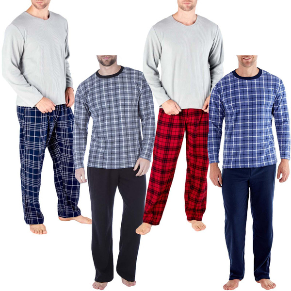 Harvey James Mens Check Long Sleeve Thermal Fleece Warm PJ Pyjama Top ...