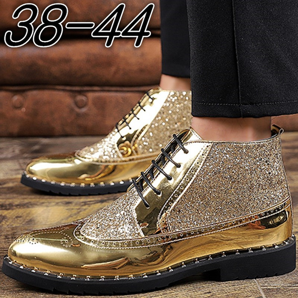 Men s Shining leather Wingtip Short Boot Mens Brogue Lace up High