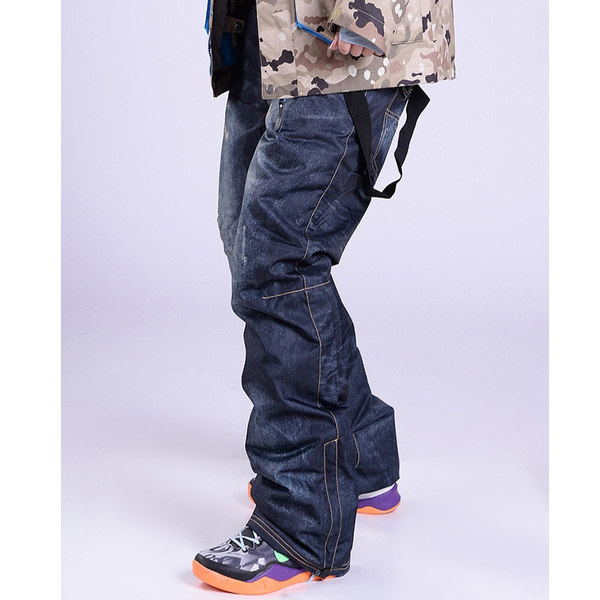 Mens Denim Pants Winter Warm Snow Pants 