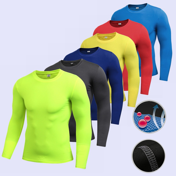 New Men's Pure Color Sports Tight Elastic Sweating Quick Drying Long ...