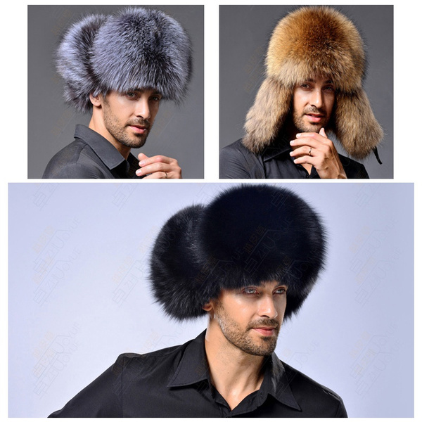 1Ushanka Men's Winter Real Raccoon Fur&Lamb Leather Russian Cossack Trapper Hats