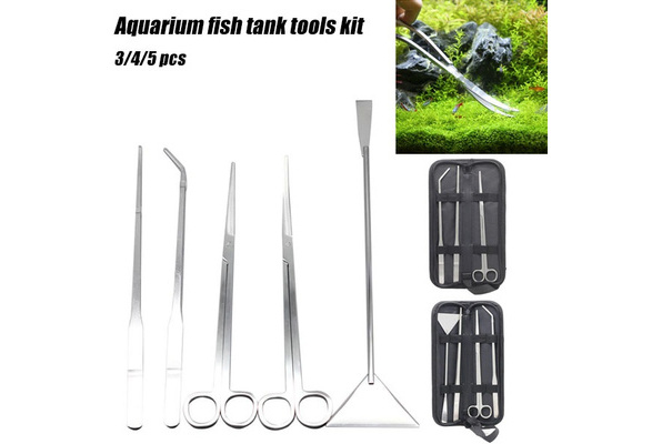 3/4/5PCS Aquarium Plant Scissors & Tweezers Tool Set Stainless Steel Grass  Cleaning Tools Fish Tank Accessories