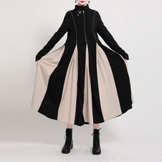 Stitching, Black And White, Dresses, Long sleeved