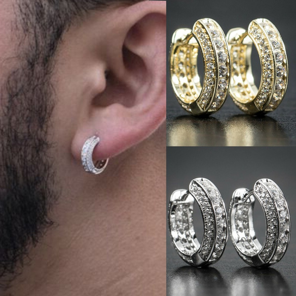 Men's: Neymar BLING AAA Quality Multi-Zirconia 18K White Gold Huggie  Earrings | eBay