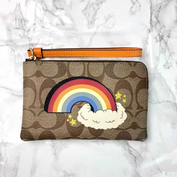 Coach Long Zip sold Around Wallet Wristlet In Rainbow Signature Canvas