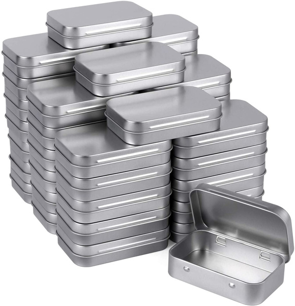 Metal Rectangular Empty Hinged Tins - Pack of 40 Silver Mini Portable Box  Containers Small Storage Kit & Home Organizer small tins with lids craft  containers 3-1/2''X2-1/2''X4/5