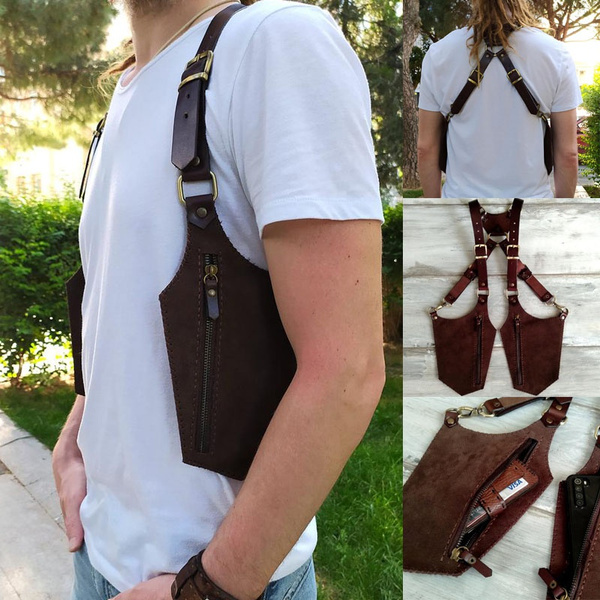 Men Vintage Leather Shoulder Holster Bag Adjustable Concealed Tactical ...