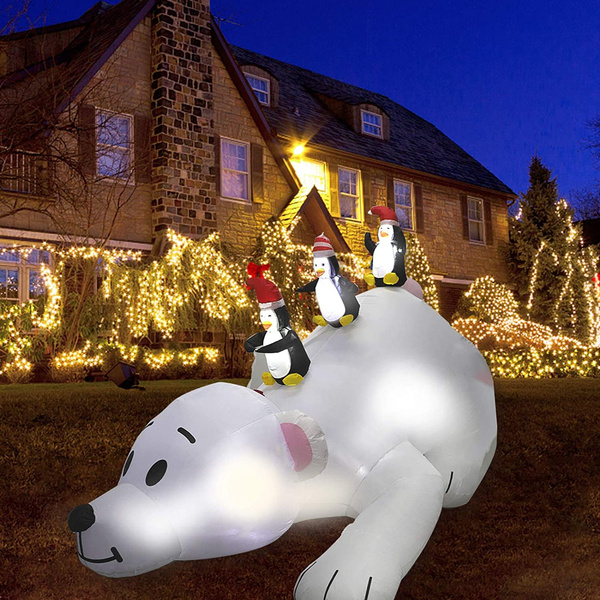 MorTime 6 FT Christmas Inflatable Polar Bear, Blow up Airblown Lighted ...