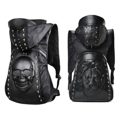 leather backpack bags, skull, Punk Backpack, leather