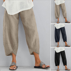 Women Pants, Summer, elastic waist, widelegspant