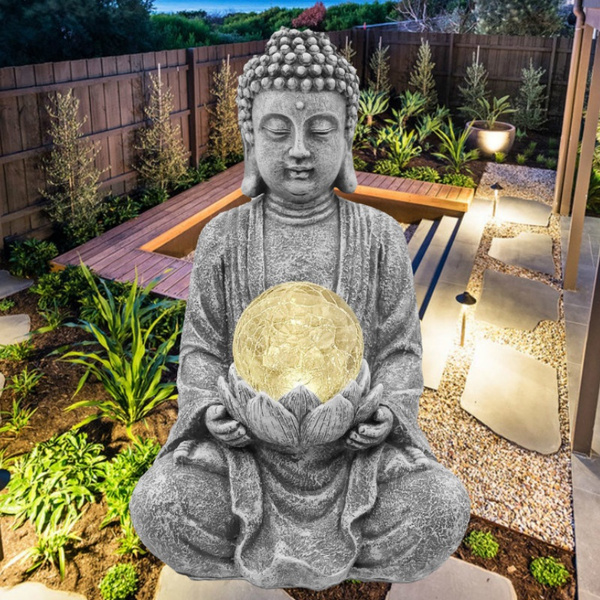 garden buddha with solar light