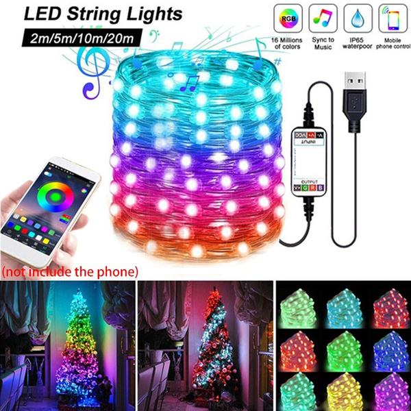 Christmas Fairy String Lights USB Powered Color Changing LED Fairy Lights  with APP Sync Music Starry Lights Bluetooth Plug in RGB LED String Light  Waterproof Wire String Light for Bedroom Patio (2/3/5/10/20m)