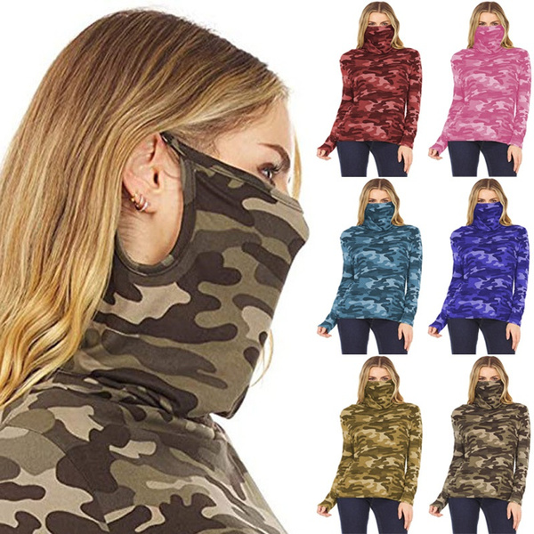 plus size women's camouflage hooded shirts & tops