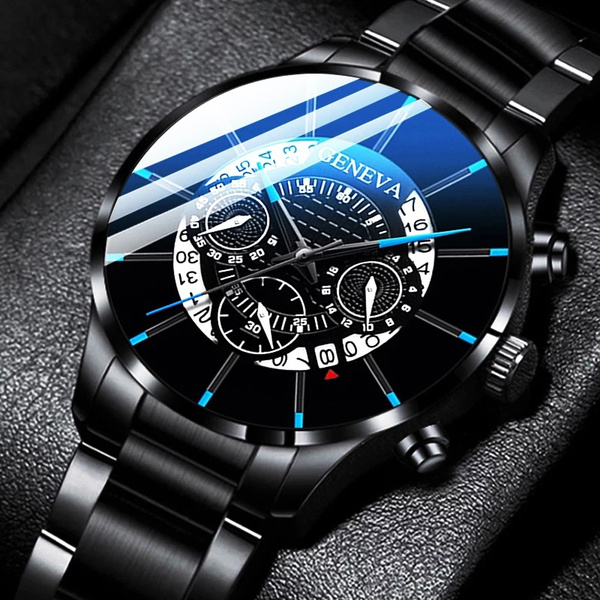 Fashion Mens Black Stainless Steel Watches Luxury Men Mesh Band