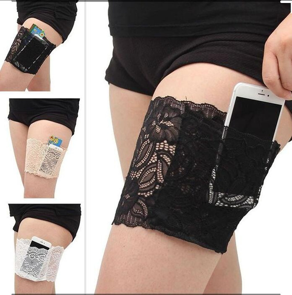 Thicken Womens Lace Non-slip Concealed Thigh Holster Thigh Garter With  Small Purse Phone Security Pockets For Ladies Women And Girls (l) White