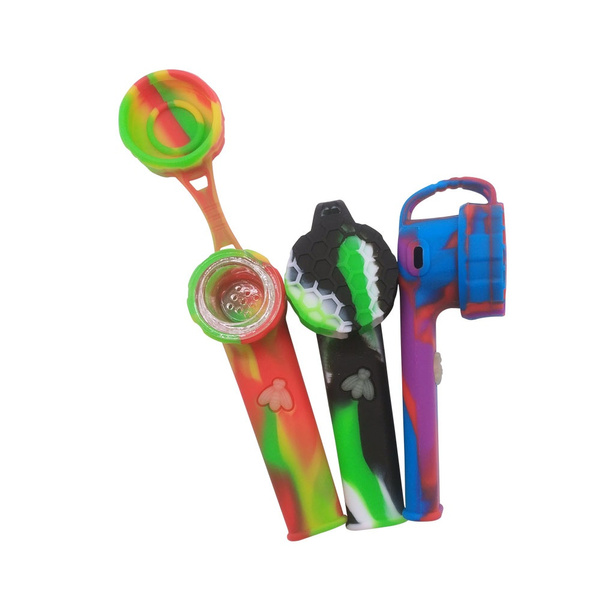 6'' Silicone Pipes Tobacco Dry Herb Smoking Pipe With Glass