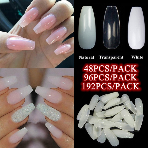 (48/96/192PCS)Transparent Natural Artificial Nail Tips Fashion Ballet ...