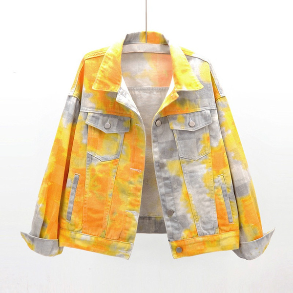 Women Tie Dye Denim Jacket Coat Loose 