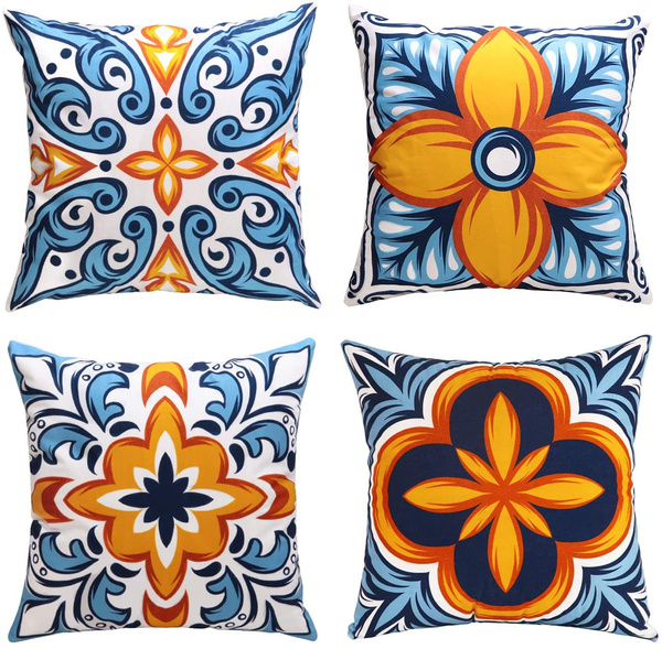 set of 4 cushion covers retro boho flower cheap throw pillow case 