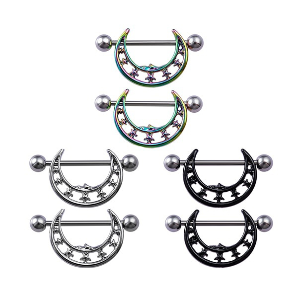 2PCS Moon And Star Nipple Ring Barbell Nipple Piercing Mamilo Sexy