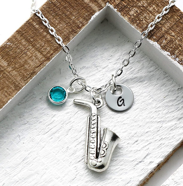 Personalized Saxophone Necklace Instrument Jewelry for Band Student