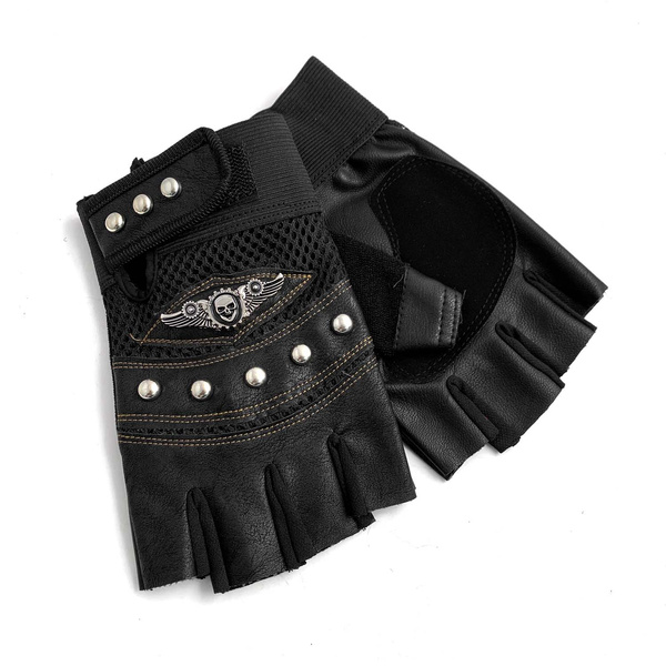 Rock Hip Hop Leather Punk Half Finger Gloves Men's 