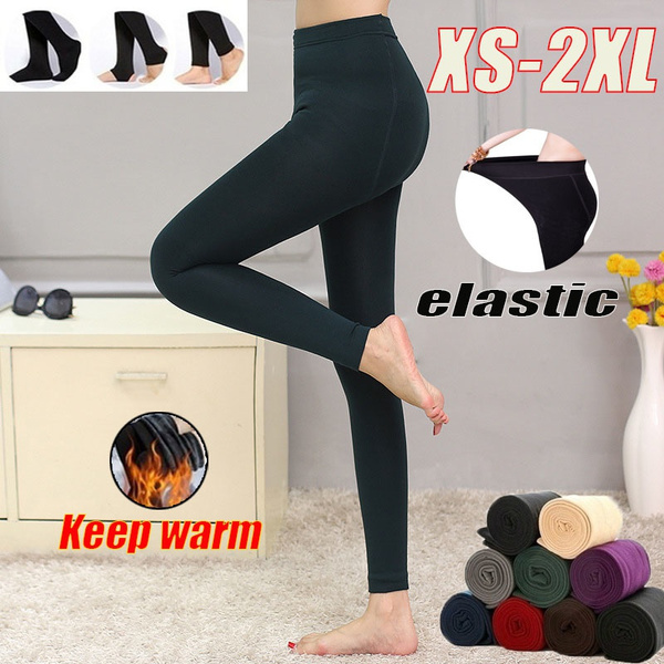 Winter Plus Cashmere Slim Leggings Fur Lining Leggings High Waist Solid  Color Thick Leggings Fashionable Women's Warm Tights