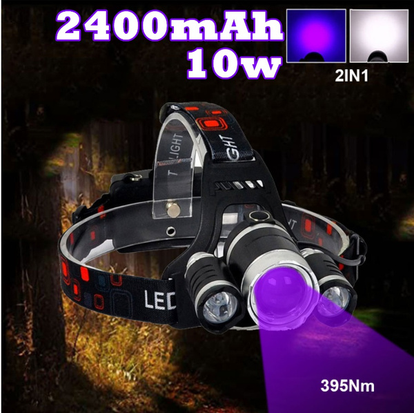 Ultraviolet Headlamp Amber Detector 18650 Rechargeable White & 390nm Flashlight Uv Led Zoom