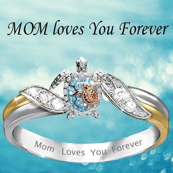 Exquisite Lover White Sapphire Gemstone Two-tone Gold Mom Loves You ...