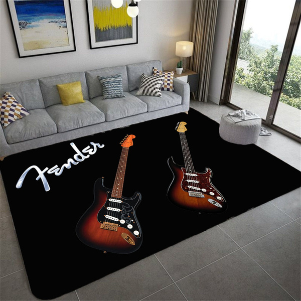 Printed Fender Guitar Flannel Music Carpet Anti slip Floor Mats for Home decore
