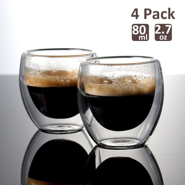 Set of 4 80ml Doublewall Insulated Glass Coffee Cup Set for Drinking