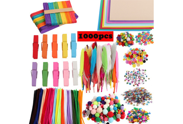 MMTX Children's Craft Set, Craft Art DIY Toy, Pipe Cleaners, Color Felt  Leaf, Glitter Pom Poms, Feathers, Buttons, Eyes, Sequins DIY Craft  Decorations for Kid Birthday 