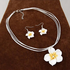 necklaceearingset, Flowers, Joyería de pavo reales, polymerclay