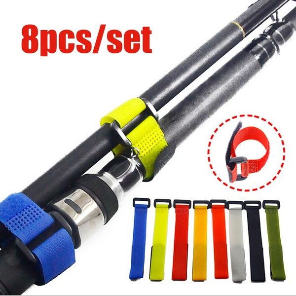 8pcs/set Fishing Accessories Reusable Fishing Rod Tie Holder Strap  Suspenders Hook Loop Cord Belt Fishing Tool