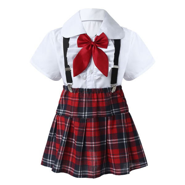 Girls Plaid School Uniform Suits Spring Autumn Children Clothing Set ...