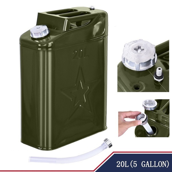 Backup Steel Tank Fuel Gas Gasoline Green Jerry Can 20L Liter 5 Gallon Gal 