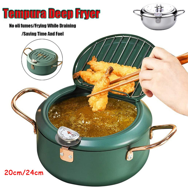 Japanese Style Tempura Fryer Pan Deep Fryer Pot Frying Chicken Stainless  Steel Home Kitchen Frying Potwith Control and Liduncoated Fryer