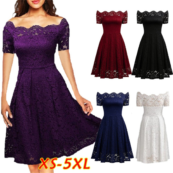 Elegant Women Lace Pleated Swing Short Dress for Cocktail Wedding Evening Party 