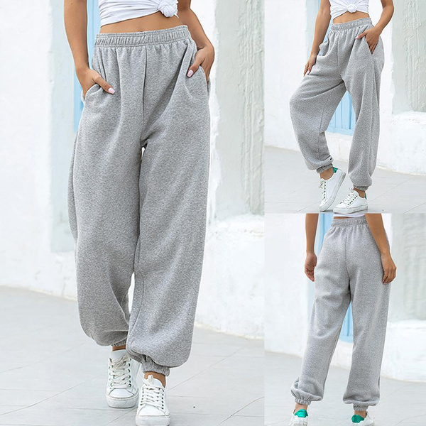 Women Pockets High Waist Ankle Tied Thick Long Sweatpants Sports