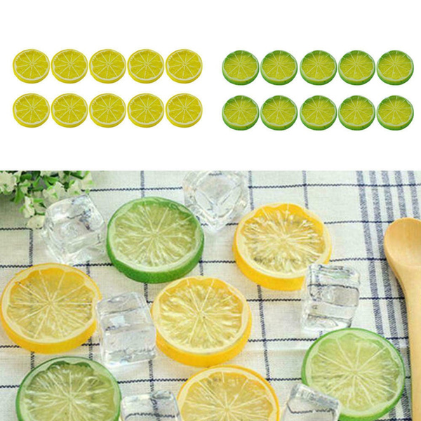 10X Artificial Fake Lemon Orange Lime Slice Garnish Fruit Faux Food Party Decor 