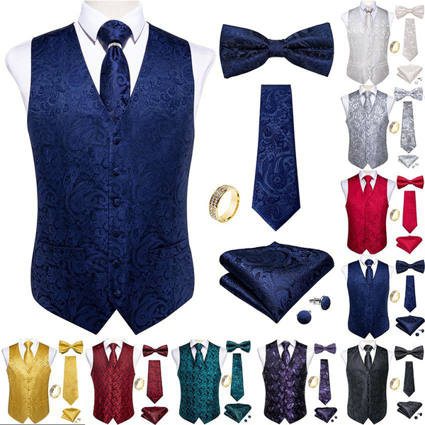 Boys' 4-Piece Paisley Vest Set – Jacquard Waistcoat With Bow Tie, Neck Tie & Pocket Square, Formal & Party Wear