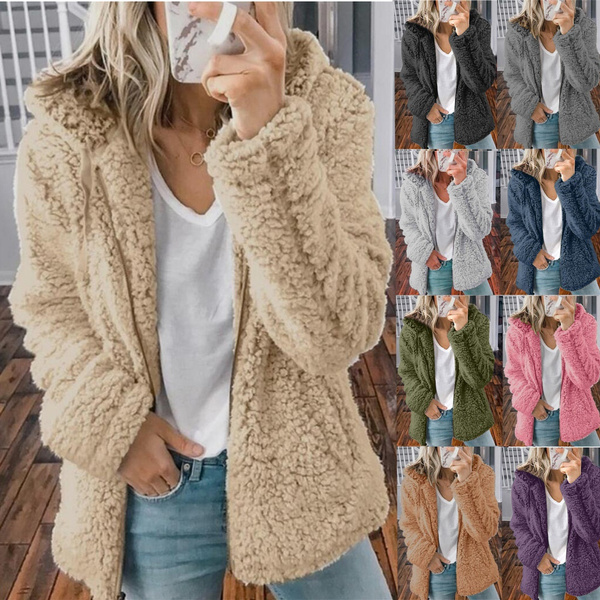 Fashionable new fluffy hooded cardigan, sweater, hooded woolen sweater ...