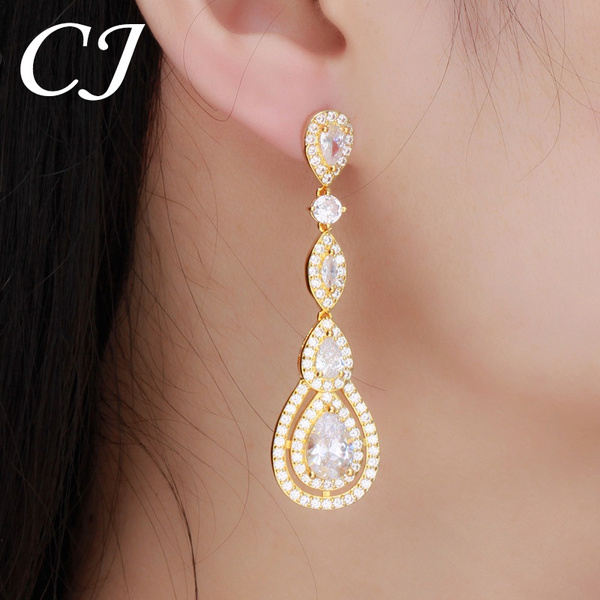 CANDICE Classic Long Tear Drop Dangling Earrings Pave Cubic Zircon