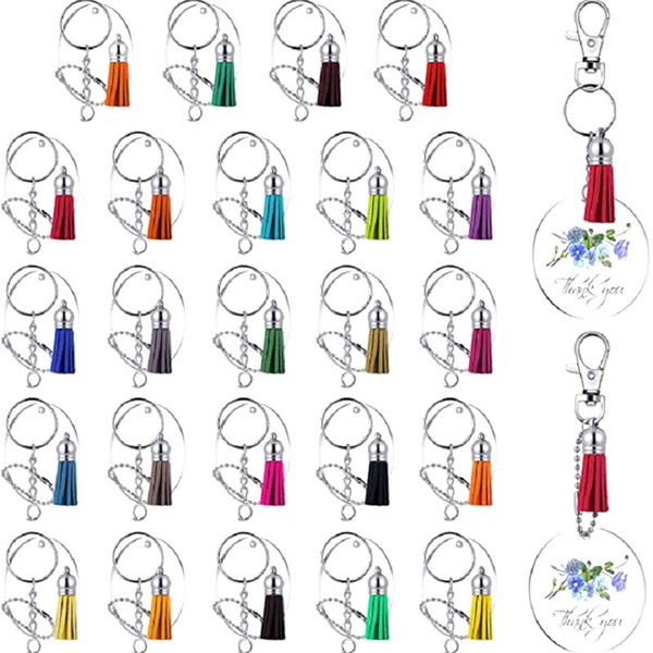 120 Pcs Acrylic Transparent Circle Discs Blank Keychains 2 Inch Round  Keychain Blanks Keychain Tassels Set for DIY Craft