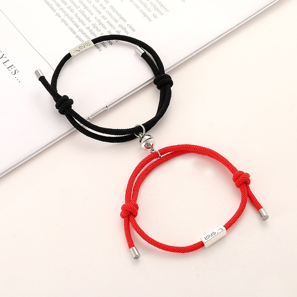 Novel 2pcs/pair Magnet Couple Bracelet Adjustbale Black Red Rope ...