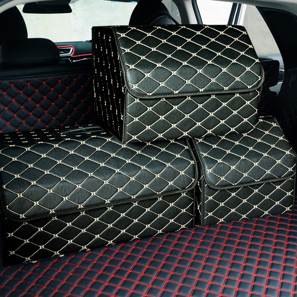 Luxury Multipurpose Collapsible Pu Leather Car Trunk Storage Organizer with  Lid Portable Car Storage Bag Car Trunk Organizer